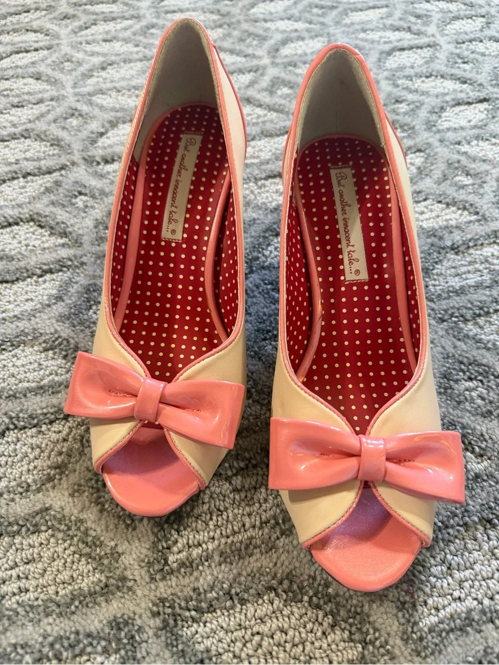 BAIT Pink and Cream Peep-Toe Bow Heels for Women - Picture 1 of 2